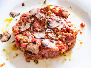 beef steak tartare with truffle close up
