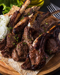 Grilled lamb meat. Sashlik. Closeup