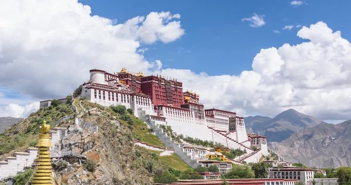 time lapse film of the Historic Ensemble of the Potala Palace in Lhasa, Tibet, China, which it is now a museum and world heritage site.