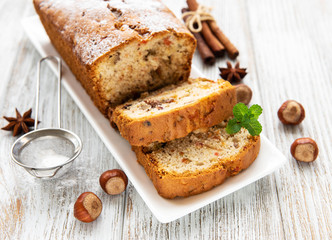 traditional homemade stollen with dried fruits and nuts