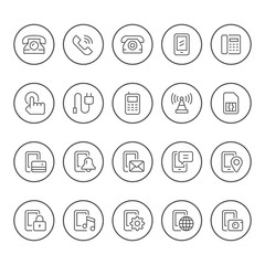 Fototapeta premium Set round line icons of phone