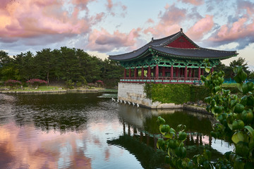 Fototapeta premium Anapji pond at sunset, Gyeongju, South Korea