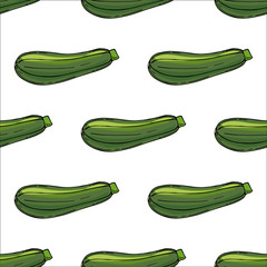Seamless pattern of Fresh green zucchini. Vector illustration
