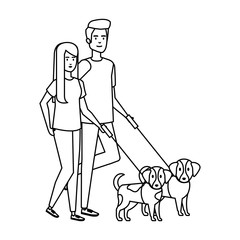 young couple with dog avatars characters