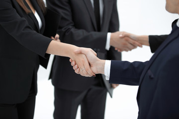 close-up of handshake partners .isolated on white