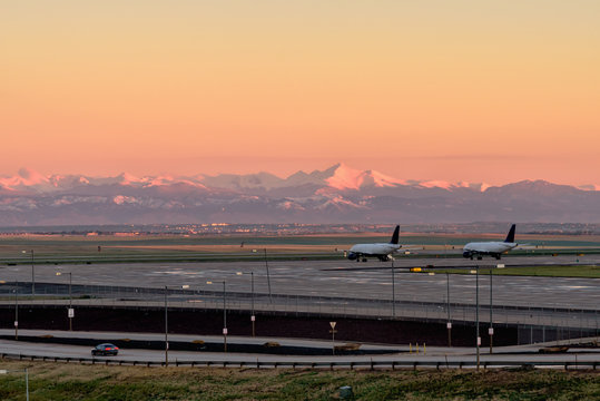 Denver International Airport, Denver Colorado, USA, at sunrise