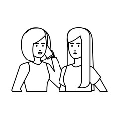 couple girls with smartphone avatars characters