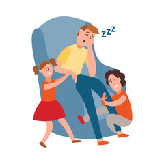Vector parenting problem big family tired parents