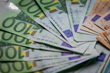 Euro currency money cash money, used euro bills