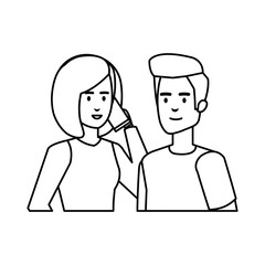 Fototapeta premium young couple with smartphone avatars characters