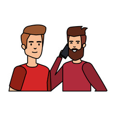 young and casual couple men with smartphone