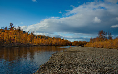 Russia. far East. The colours of autumn are cold-water rivers of Magadan.