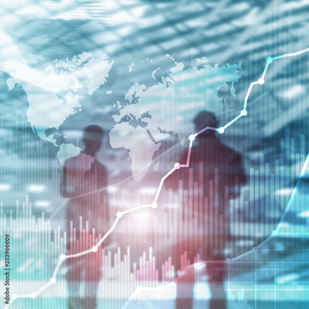 Canvas Prints business abstract background double exposure graph, chart and diagram. world wide map and. global bu