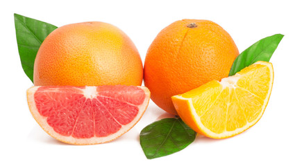 orange and grapefruit on white background