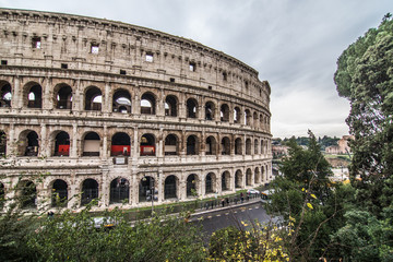 Fototapeta na wymiar ROME, ITALY- November, 2018: Colloseum in Rome most remarkable landmark of Rome and Italy. Colosseum - elliptical amphitheatre in the centre of the city of Rome.