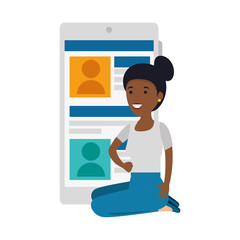 young black woman in lotus position with smartphone
