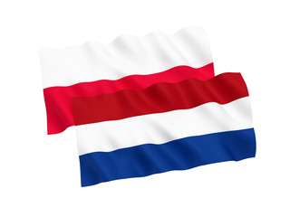 Flags of Poland and Netherlands on a white background