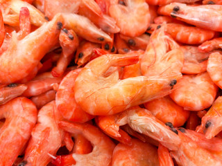 Frozen shrimp on the market shelf