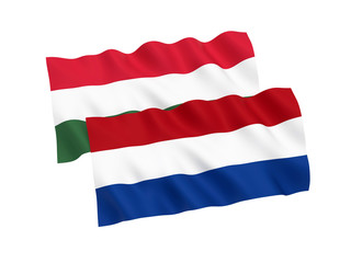 Flags of Hungary and Netherlands on a white background