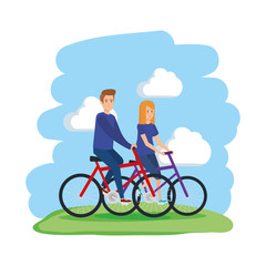 young couple in bicycles avatars characters