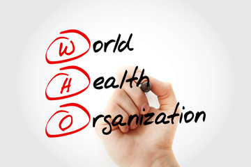 WHO - World Health Organization acronym with marker, concept background