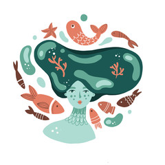 girl mermaind with fish