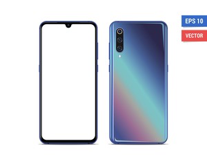 Realistic vector flat mock-up Xiaomi Mi9 isolated on white background. Scale image any resolution