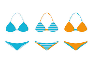 three bikinis blue and orange with different patterns vector illustration EPS10