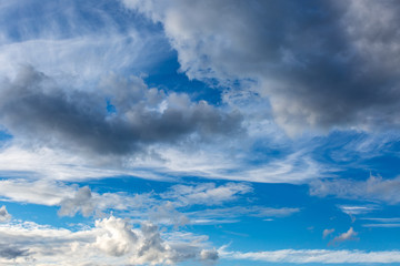 blue sky with white and gray clouds