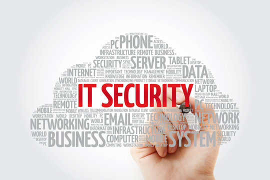 IT Security word cloud collage with marker, technology concept background