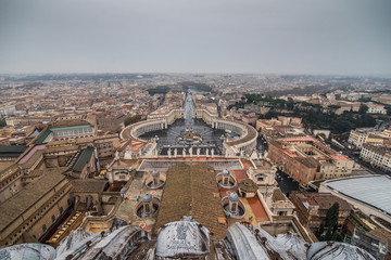 Fototapeta premium Vatican city - November, 2018: Aerial View of St. Peter's Square, Vatican City, and Rome from the top of St. Peter's Basilica Vatican City, Rome, Italy