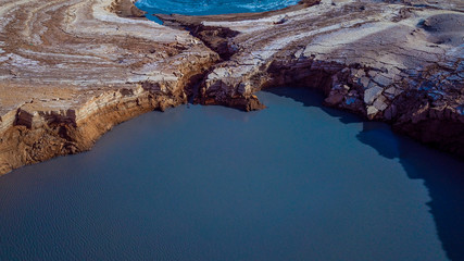 Panoramic View to the Salty Coastline of the Dead Sea, Israel