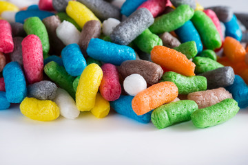 Colored corn sticks. Corn constructor for children's creativity. Abstract background, defocus