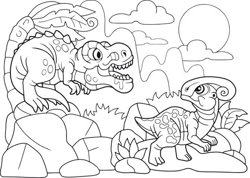 Cartoon cute dinosaurs coloring book, funny illustration