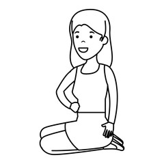 young woman in lotus position with store building