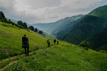 Fototapeta na wymiar Hiking in the green mountains of Georgia
