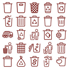 trash bin - minimal thin line web icon set. simple vector illustration outline. concept for infographic, website or app.
