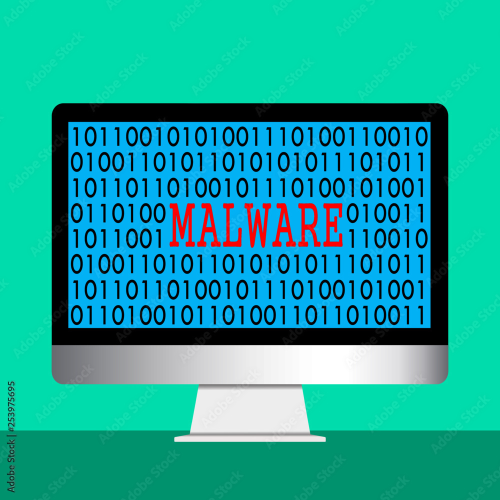 Aufkleber vector illustration of cyber security concept. malware appear on computer screen. it security educat