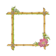 Vector sketch bamboo frame with lotus flower