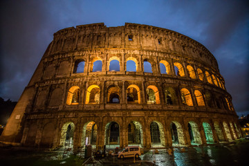 Fototapeta na wymiar Rome, Italy - November, 2018: The Colosseum, the world famous landmark in Rome. Night view.