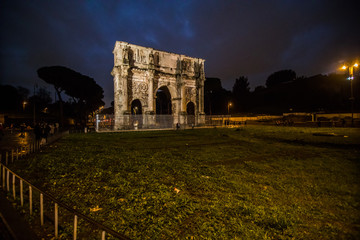 Rome, Italy - November, 2018: The Colosseum, the world famous landmark in Rome. Night view.