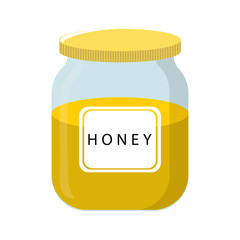 Vector Honey Bank isolated on white backgroud. Natural Healthy Food Production Honey. Vector illustration for Your Design.