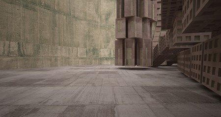 Abstract white and concrete interior. 3D illustration and rendering.