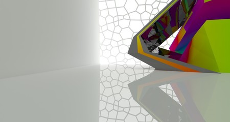 Abstract white and colored gradient  interior multilevel public space with window. 3D illustration and rendering.