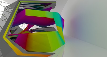 Abstract white and colored gradient  interior multilevel public space with window. 3D illustration and rendering.