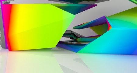 Abstract white and colored gradient  interior multilevel public space with window. 3D illustration and rendering.