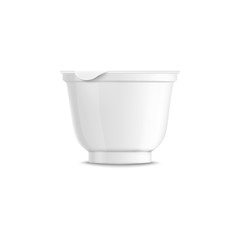 Blank rounded white plastic yogurt container template and mockup with closed lid and cap.