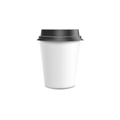 Coffee to go mockup vector illustration - white blank paper or plastic cup with black lid.