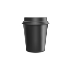 Black blank realistic paper coffee cup with lid mockup.