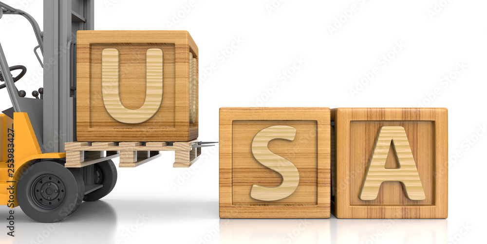 Poster wooden block text of usa. 3d rendering